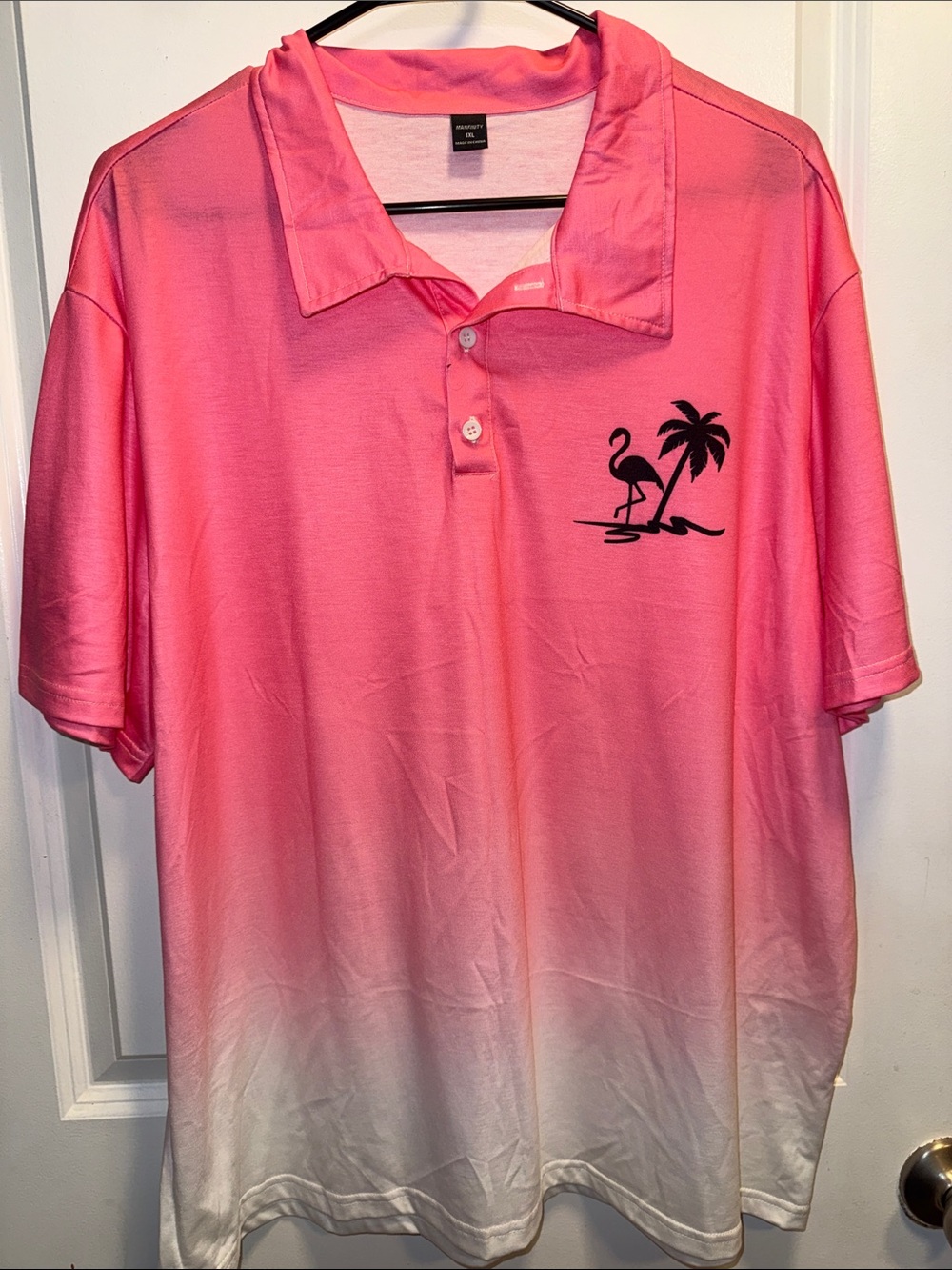 Men's Pink Gradient Polo with Flamingo & Palm Embroidery